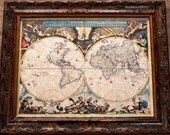 Double Hemisphere World Map Print of a 1664 Map on Parchment Paper