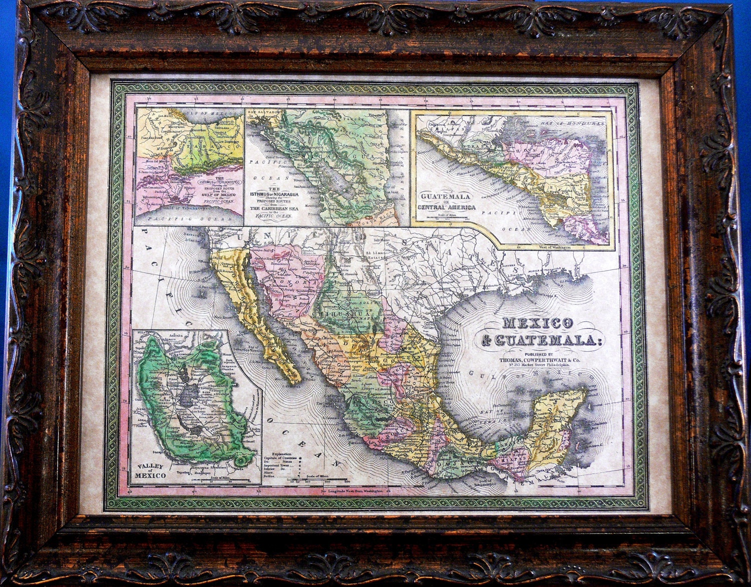 Mexico-Guatemala Map Print of an 1850 Map on Parchment Paper