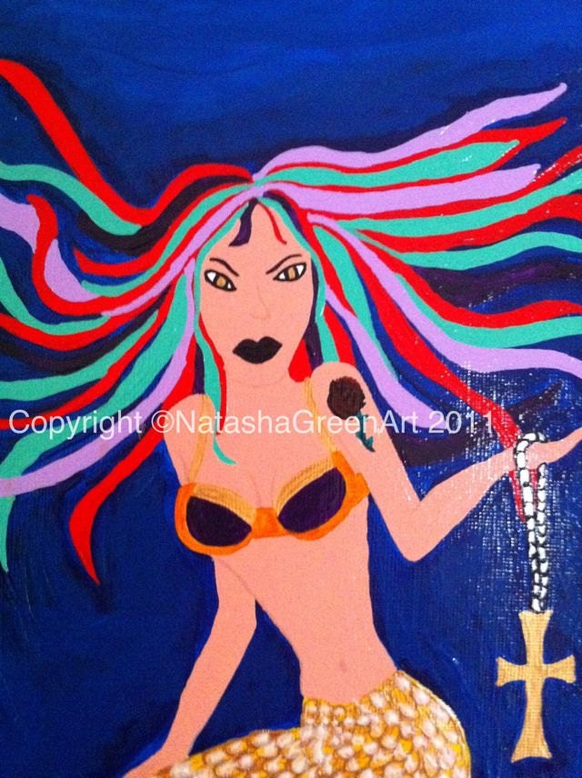 Original acrylic painting on acrylic canvas textured paper. Title Gothic Mermaid.