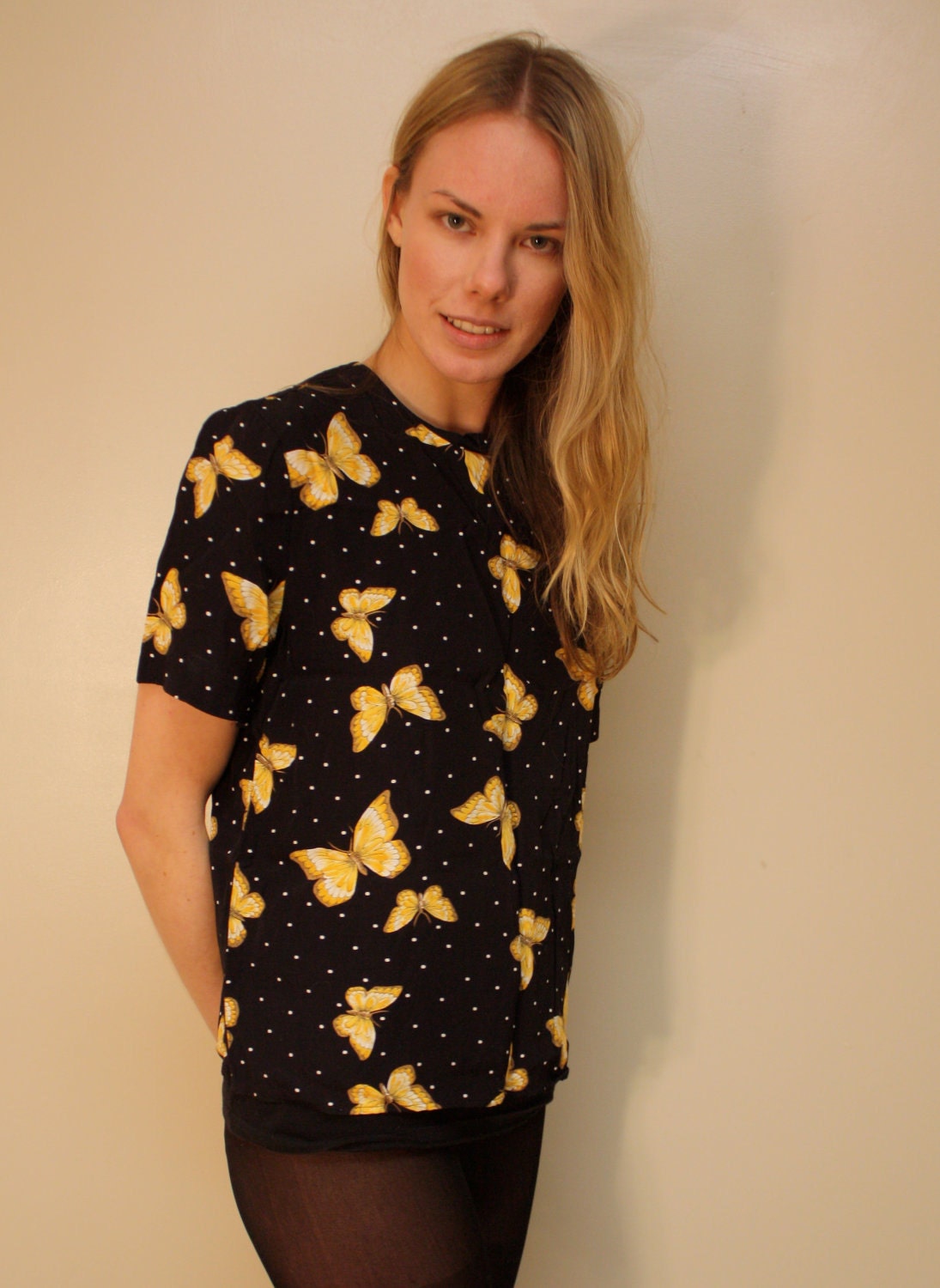ON HOLD for Heidi .... Vintage 80s Shirt / Butterflies and polka dots / Norton Mcnaughton brand / Size 10