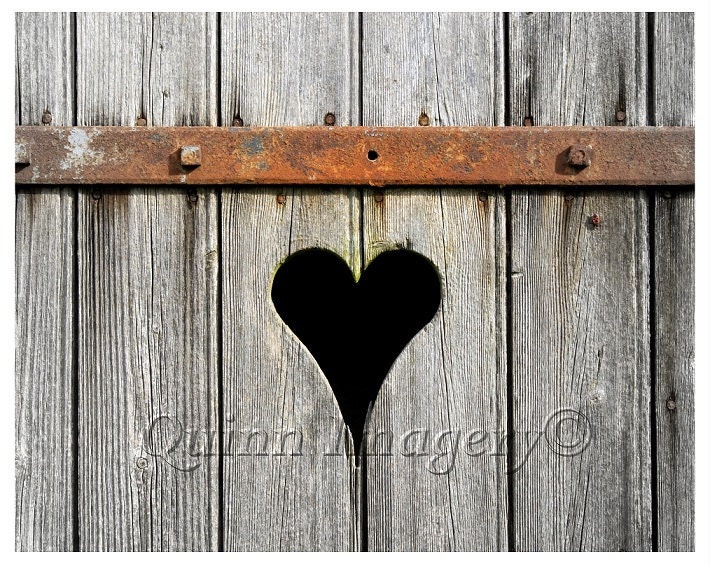 Rustic Photograph, Heart Art, Love, Romantic, French Door, Country, Weathered Wood, Rusty