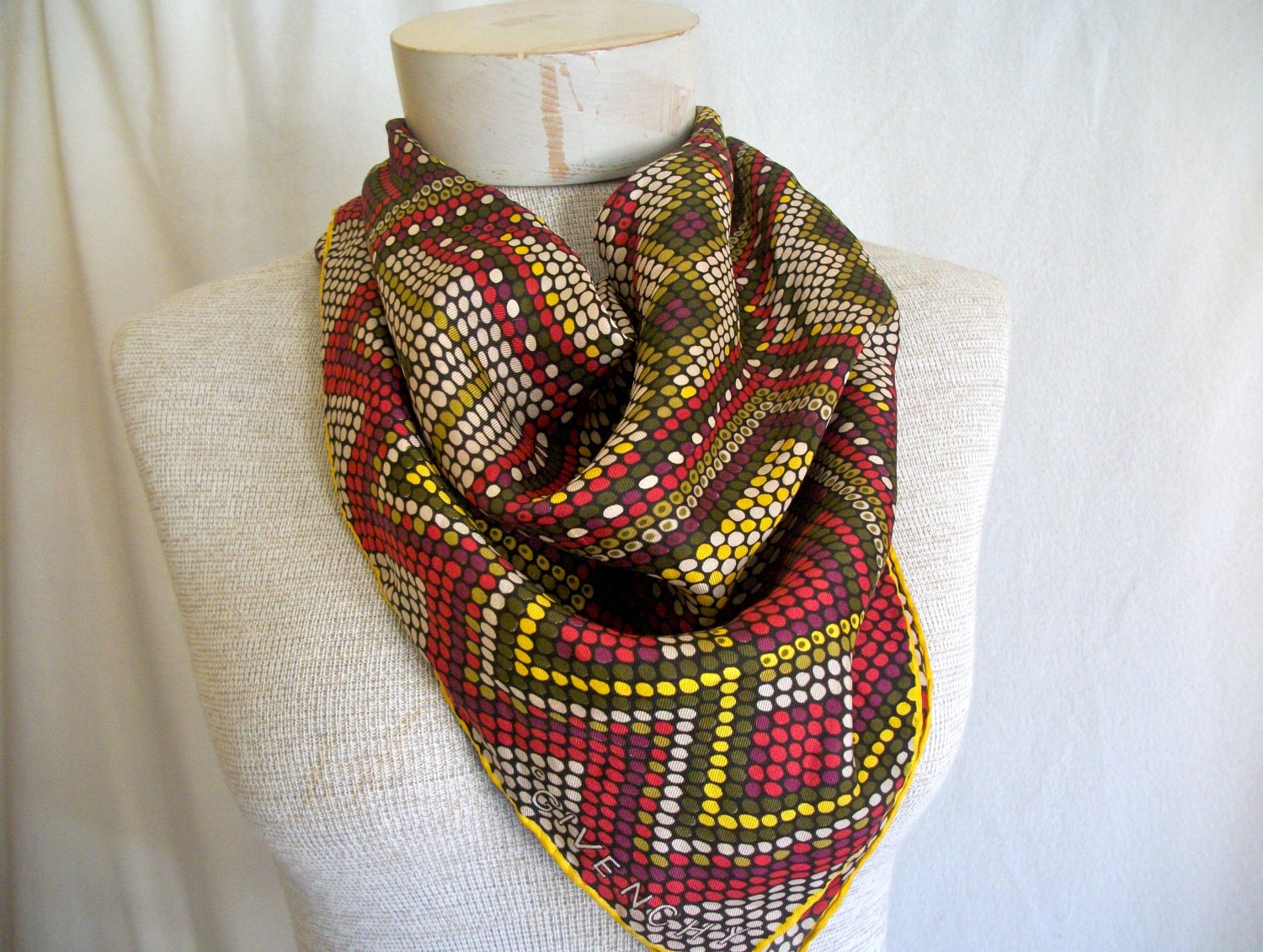 Givenchy vintage scarf, zig zag, snake skin, art deco pattern.