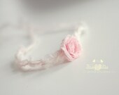 Lilian Tiny Soft Pink Rose Tieback-Vintage Baby Headband-Rose Headband- Newborn Headband-Newborn Photo Prop- Flower Headband- Photo props