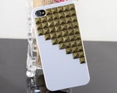 Bronze pyramid stud white  Hard Case Cover ----for Apple iPhone 4 Case, iPhone 4s Case, iPhone 4 Hard Case Style A