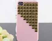 Antique  Bronze pyramid stud  Light Pink Hard Case Cover ----for Apple iPhone 4 Case, iPhone 4s Case, iPhone 4 Hard Case