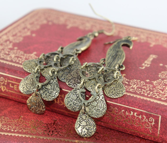Peacock earrings vintage style-blue color