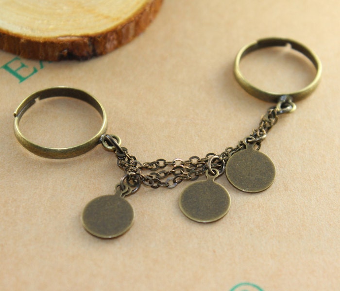 Antique Bronze Bohemian Double ring --medal, coins, multi strands, elegant , multi chains, drops, chains