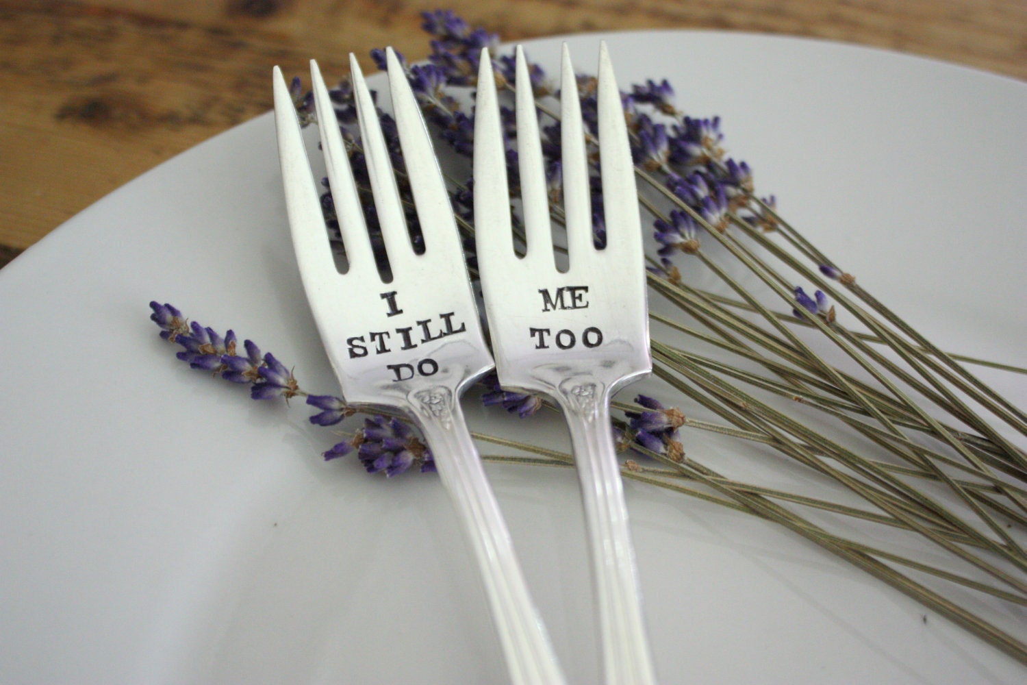 I Still Do, Me Too(TM) Wedding Cake Fork Set  - Hand Stamped - Vintage Wedding - Vow Renewal