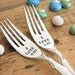 I Love Him and I Love Her - Wedding Cake Fork Set - Hand Stamped Vintage Silver Plated Flatware