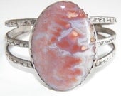 Vintage Handmade Native American Sterling Silver Cuff Bracelet with Mounted Stone Free Shipping