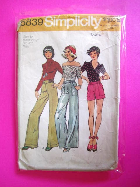 Vintage 1970's SIMPLICITY Pattern 5839-- High-Waist Shorts & Pants- Sz. 12