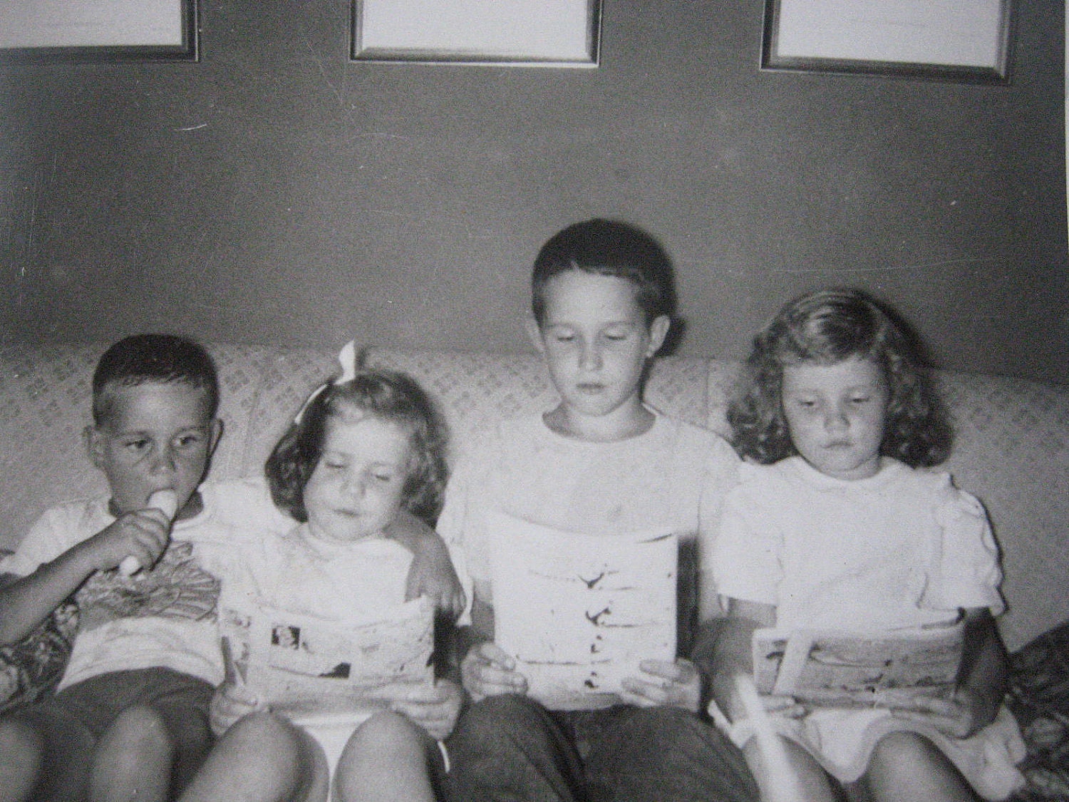 RESERVED Kids Reading Comic Books . . . 1950s Vintage Snapshot