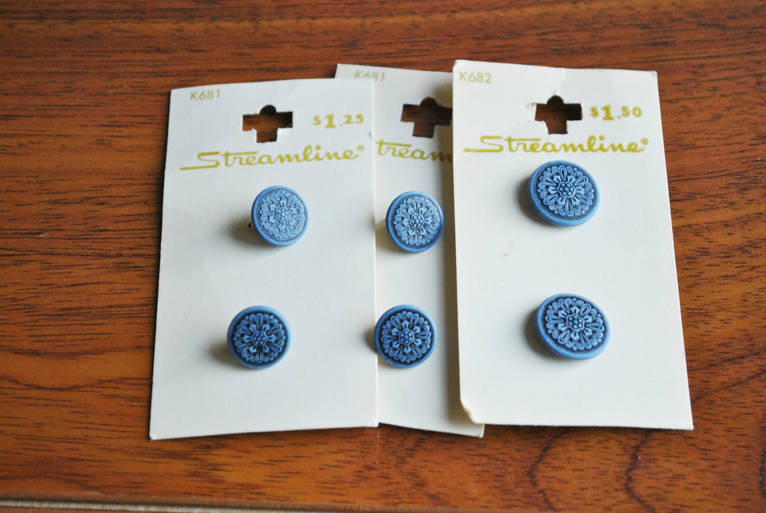 Blue with Black Floral Buttons on Original Cards