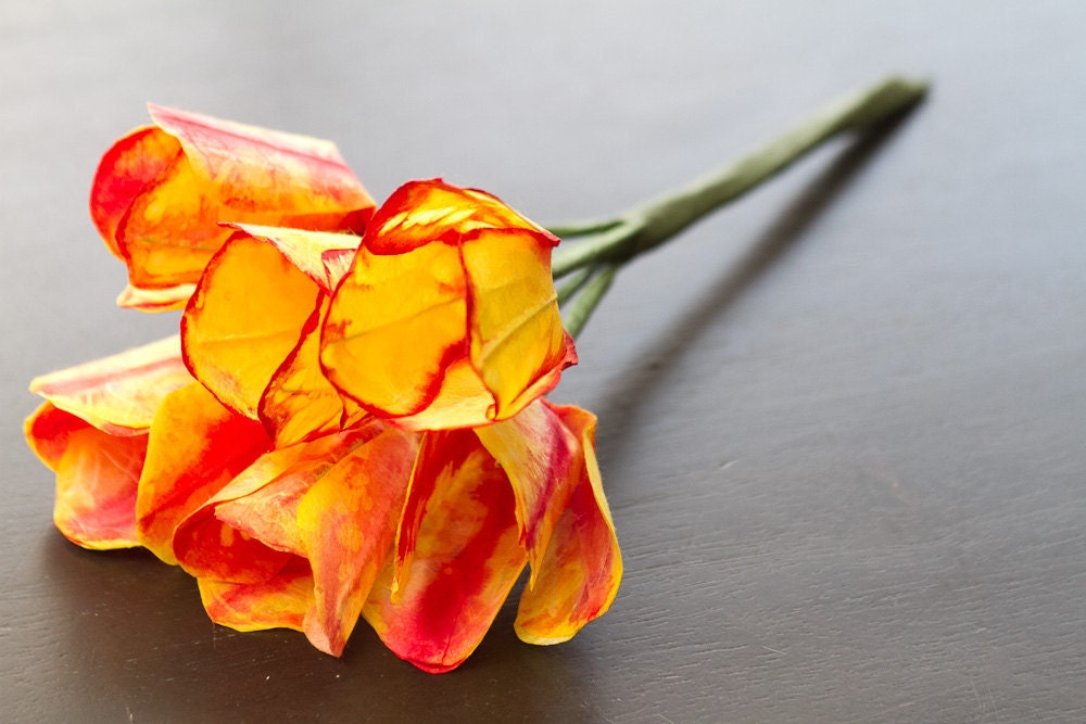 Paper Flowers- Tulips- Small Bouquet- One of a Kind-Hand Painted