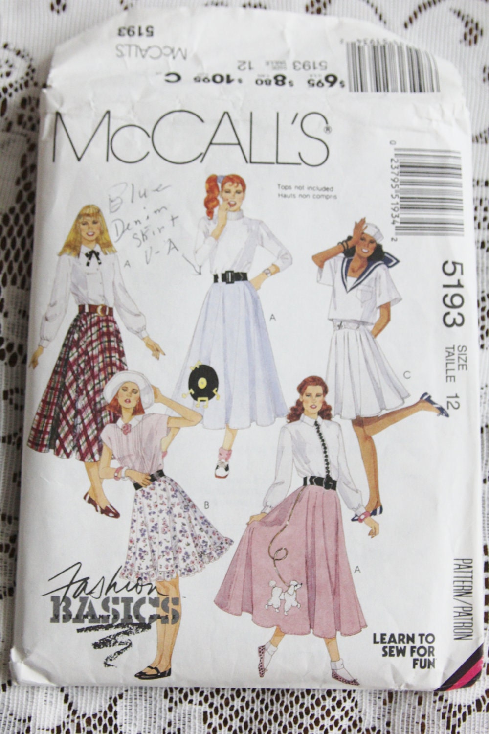 1990's McCall's Circular Skirt Pattern Size 12