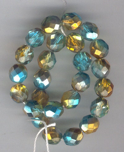 Teal, Copper 8mm Czech Glass Bead Item02732 Vintage Free Ship