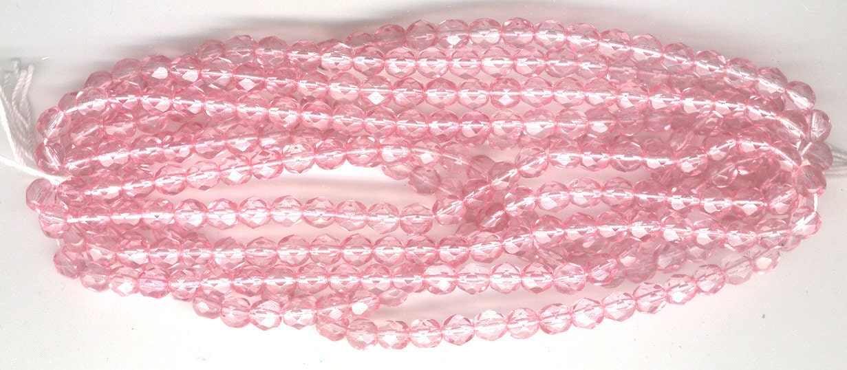 Vintage Czech Glass Beads, Soft Baby Pink, Firepolished, 300 Pc, 6mm, Item05733