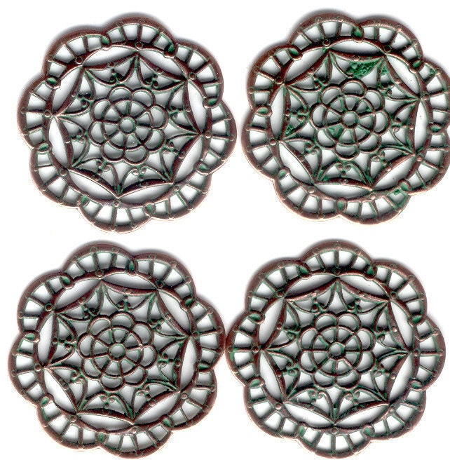 Spiderweb Style Filigree Stamping, Green Patina Over Copper Ox, Item08222