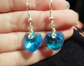 Dangle Earrings / Blue Crystal Hearts