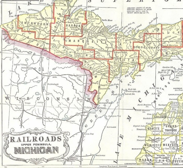 1890 Map of Upper Michigan Railroads by KalamazooMaps on Etsy