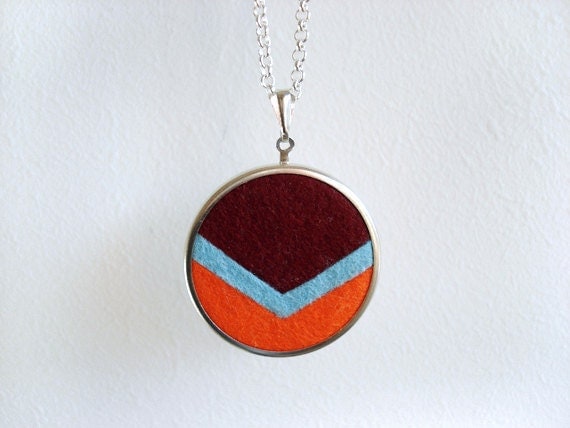 Felt chevron necklace. Silver tone frame. Custom colors available