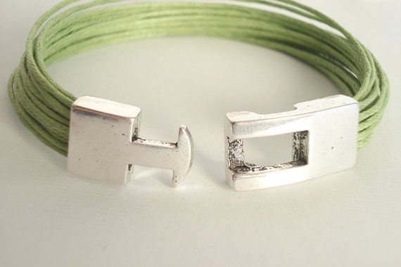 Apple green cotton bracelet. Silver clasp