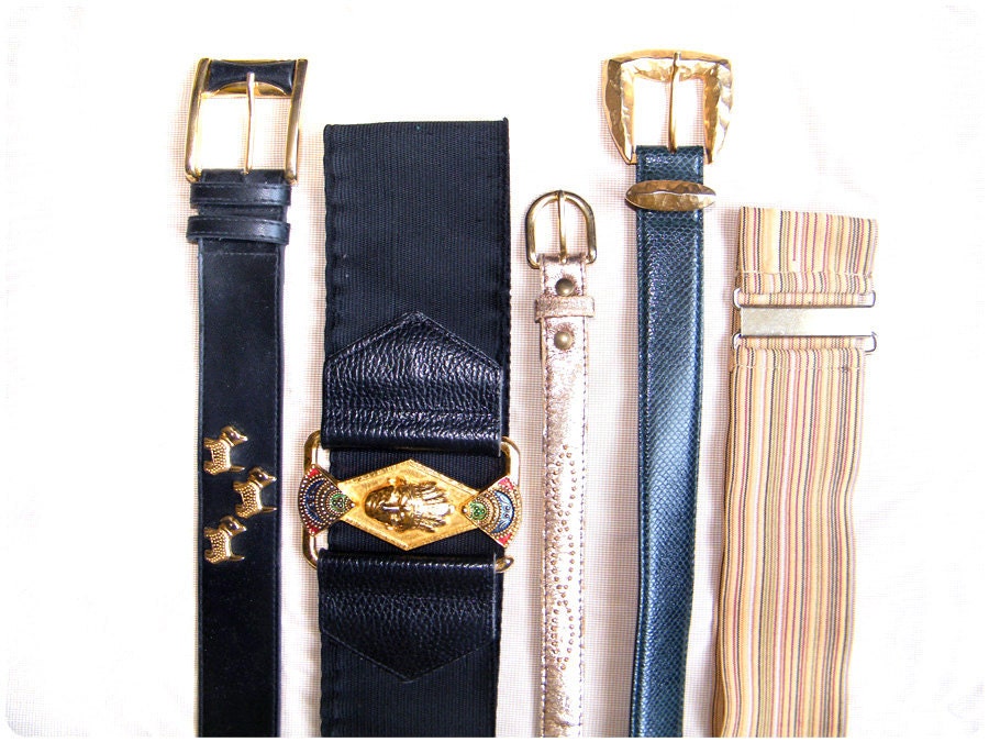 5 VINTAGE BELTS in Gift Handbag- 80s 90s Retro Bohemian Belt Instant Collection Southwestern Winter Autumn Summer Spring Colors
