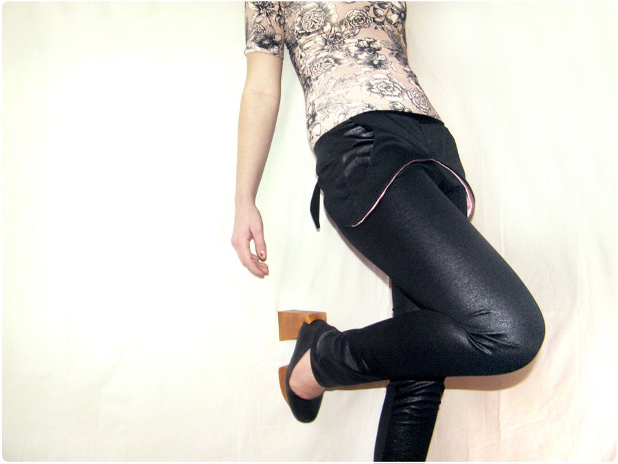 CIJ SALE 40% off - Black Panther Pants Slim Stretch Wetlook Glossy Leggings Rocker Steampunk Goth Pants Faux Leather Look