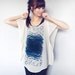 Ivory Sheer Blouse Hand Printed Oversized Caftan Tunic Chiffon Deep Blue Gray Print Zen Geometric Abstraction Ombre Inspired Print Colors