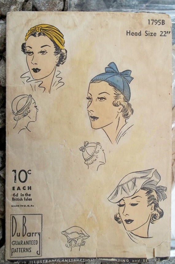 1930s+Hats+Women 1930s Vintage Women's Hats Pattern Du Barry by PatternJones