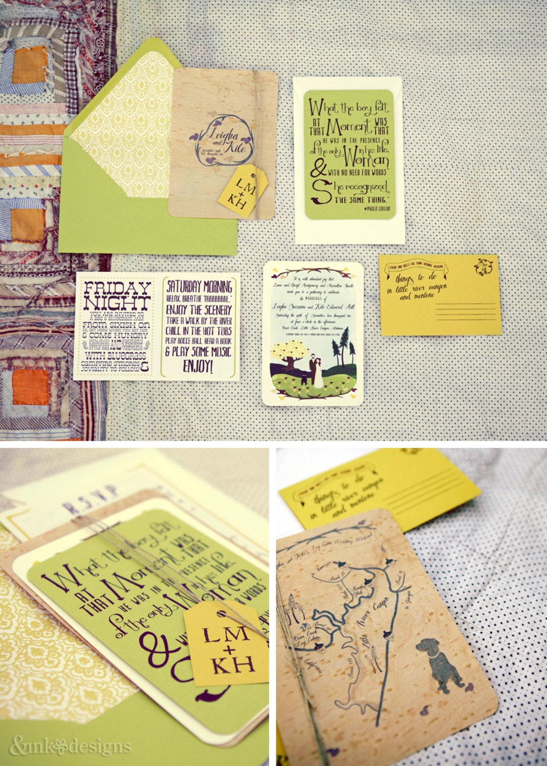 Rustic Wedding Invitation - Bride & Groom Custom Illustration