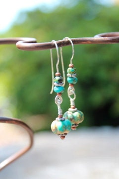 Dainty Turquoise Drop - Sterling and Turquoise Beaded Dangles