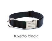 Laser Engraved Personalized Buckle Webbing Dog Collar - Black