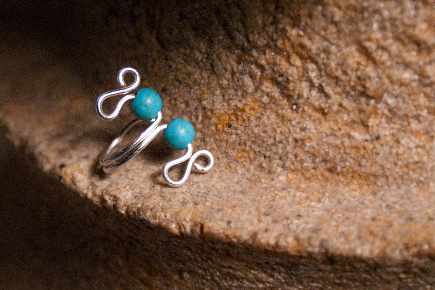 Turquoise Small Ear Cuff in Silver