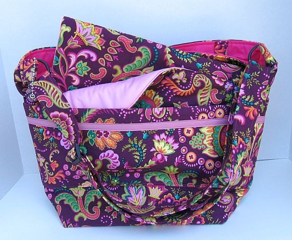 Girls Diaper Bag Maroon-Pink  / Changing Pad  /  Messenger Bag  / Large Tote