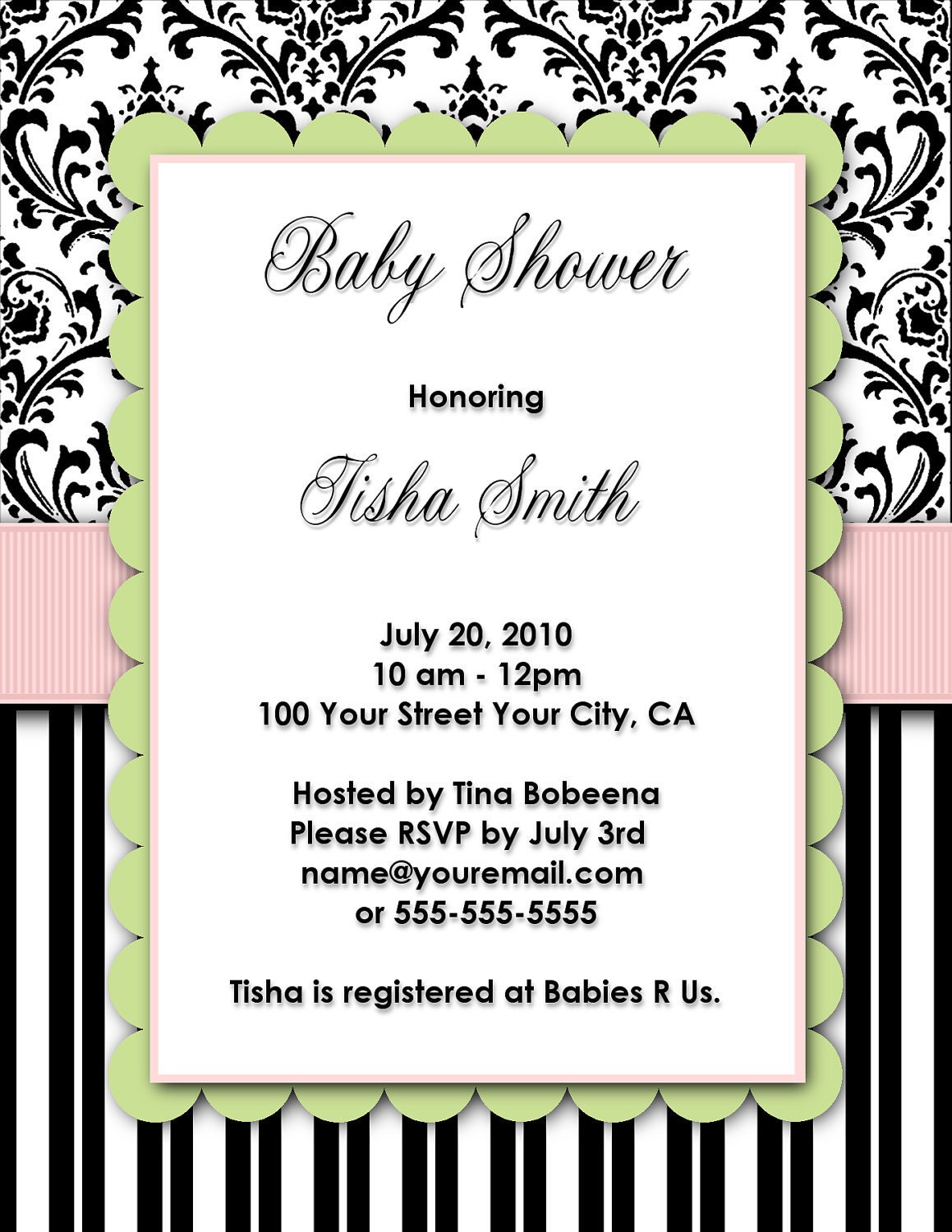 Damask Baby Shower Invitation Design