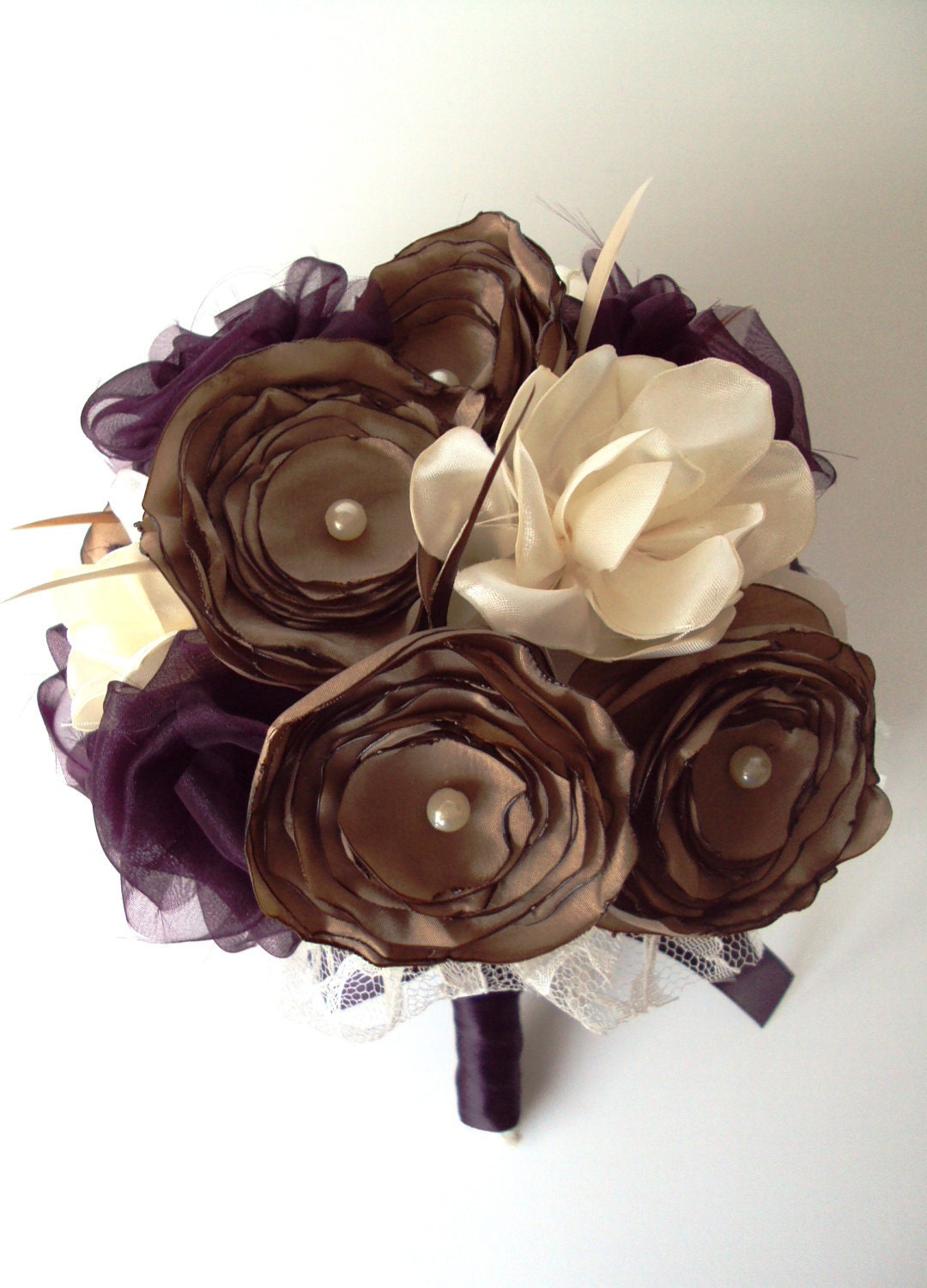 Winter Wedding Bouquet - Purple, Gold, and Winter White Fabrics