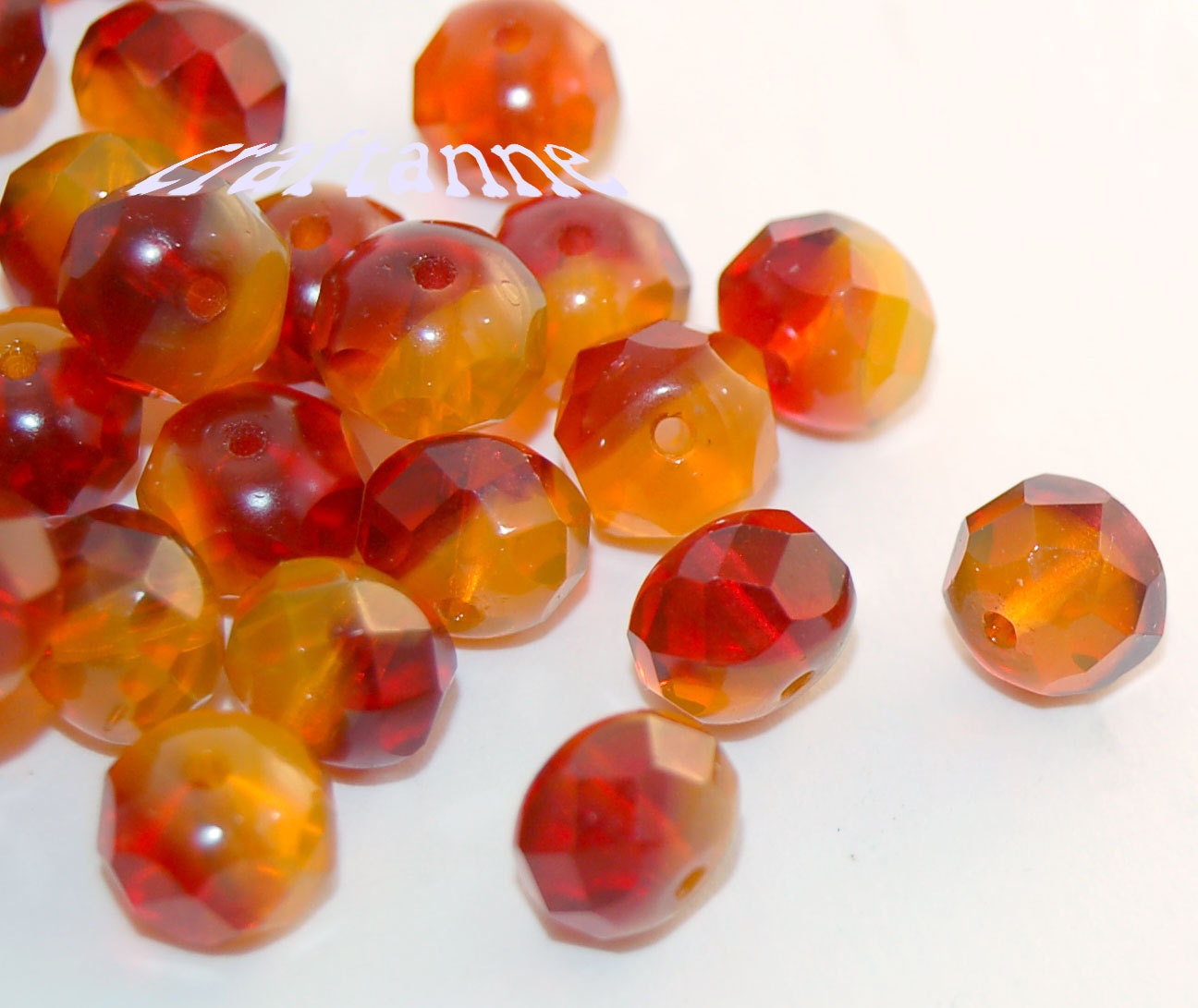6x8mm Czech Lava Lamp Gorgeous Red and Yellow Faceted Rondelle Donut Beads, 25 Beads and Free Shipping