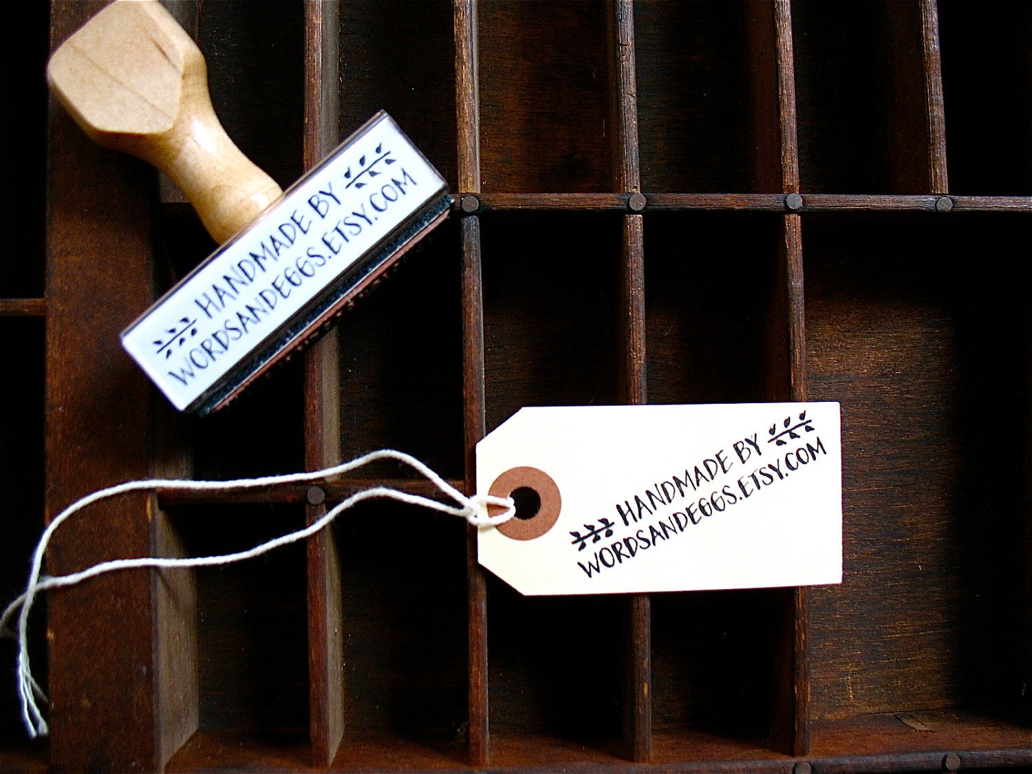 SHOP NAME STAMP - Branding, Company, Custom - "Handmade By" - Wooden Handle