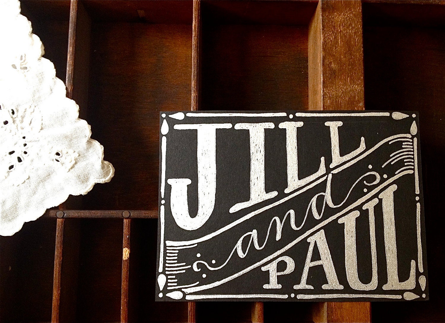 PERSONALIZED HANDLETTERED WEDDING Card or Sign - Vintage-Inspired - Couple's Names - Save the Date
