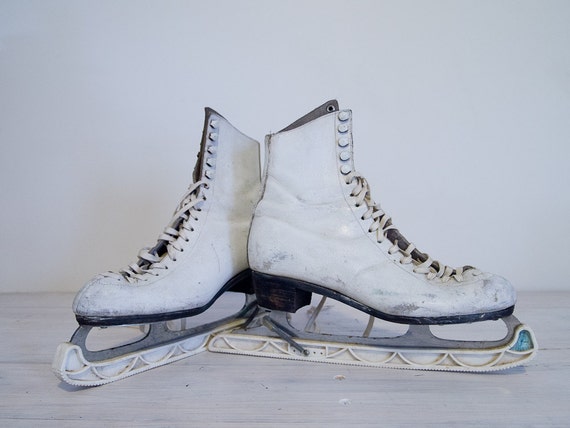 vintage white leather ice skates, size 7.5, made in england