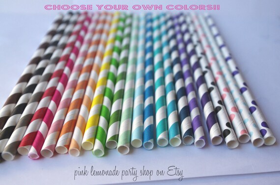 PAPER STRAWS--Pick your own COLORS --30ct with Free Printable diy Flags Il_570xn