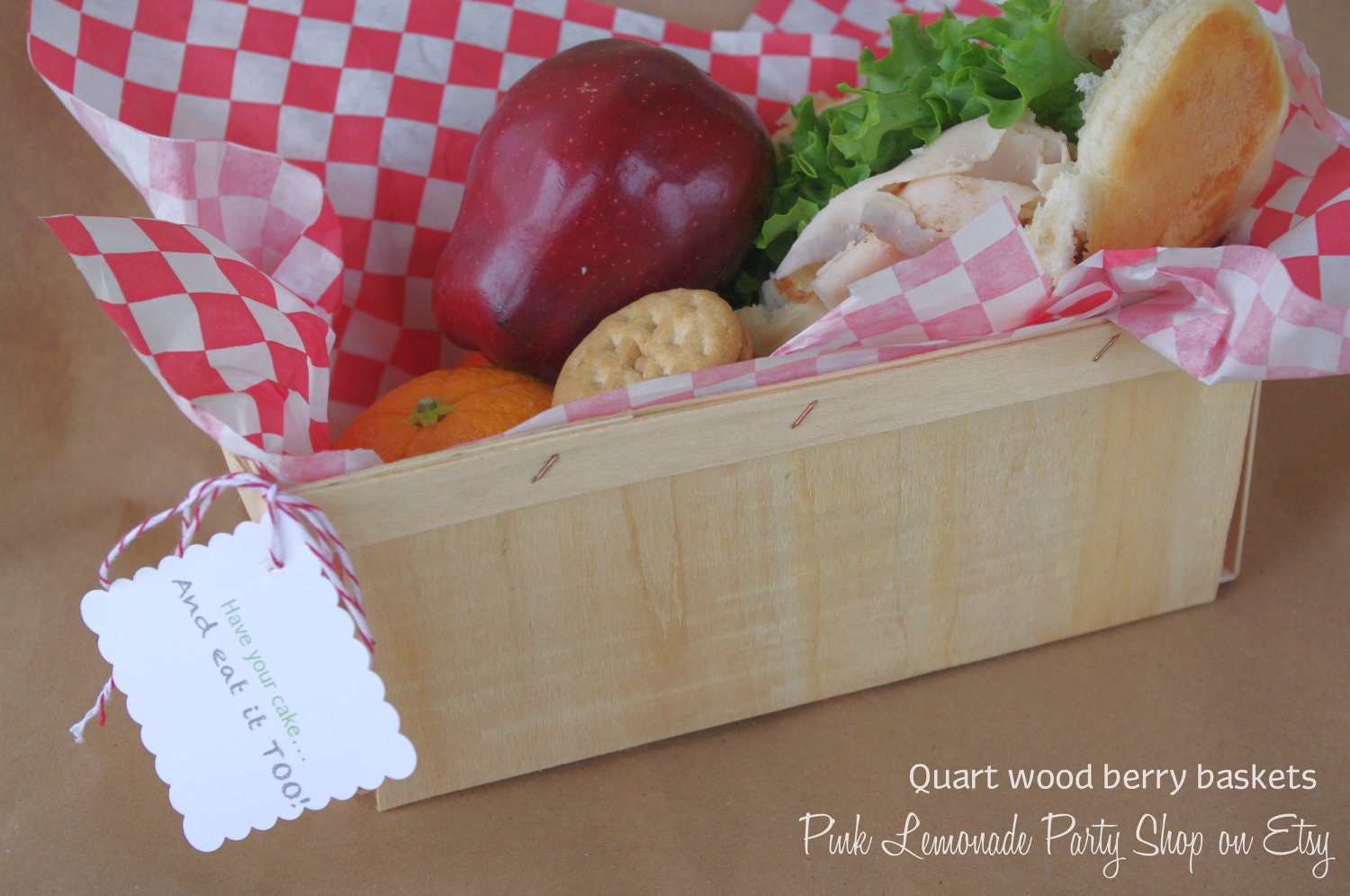 WOOD BERRY BASKETS-- quart size--large-Fall Party Favor Baskets--Weddings--Showers--Farm Birthday Parties--6ct