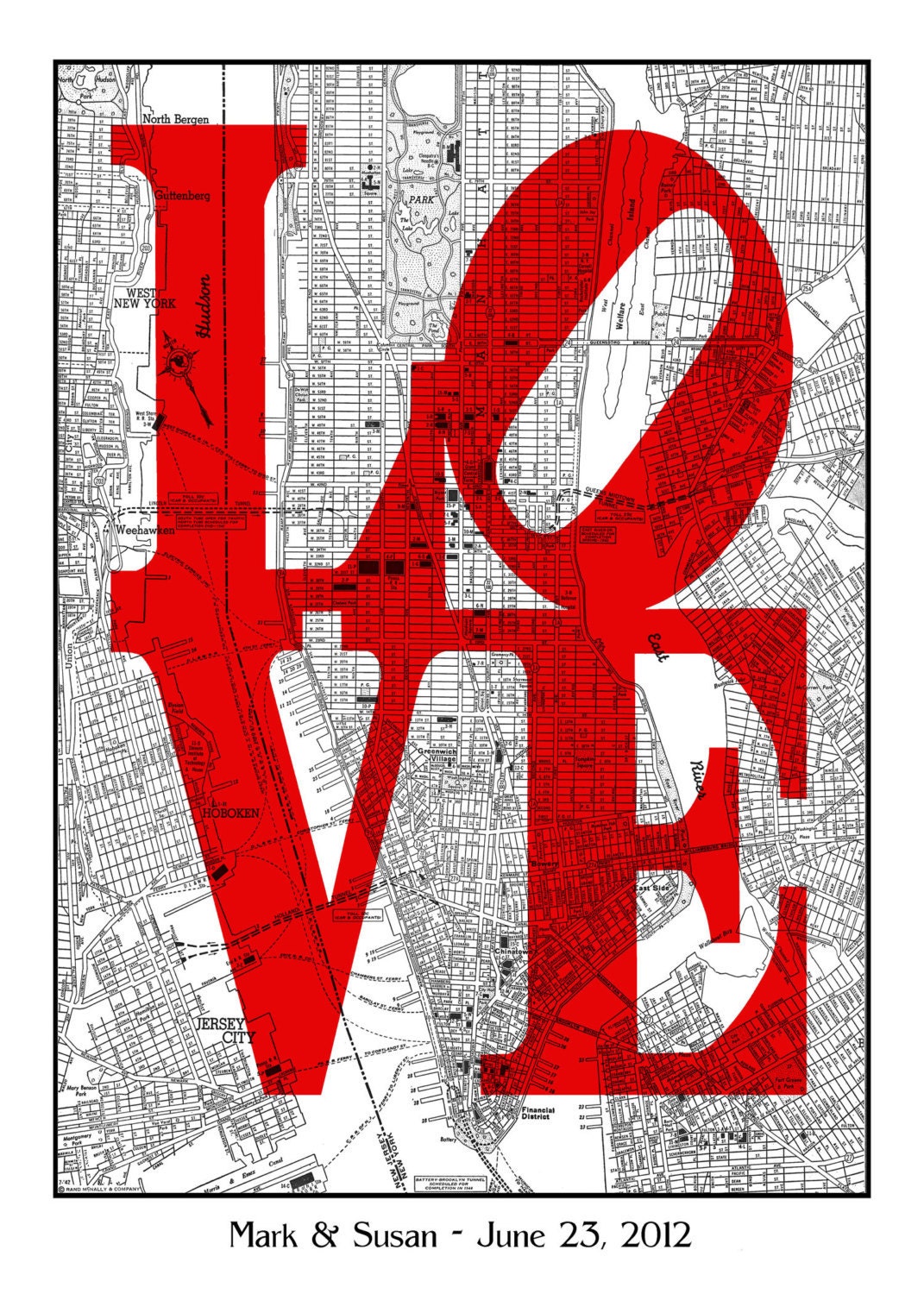 Custom Wedding Gift Love Print Anniversary Gift Manhattan New York Print Poster