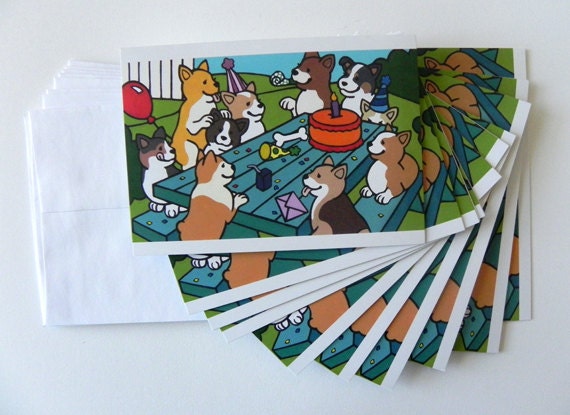 Corgi Birthday Cards / Invitations (Pack of 10)