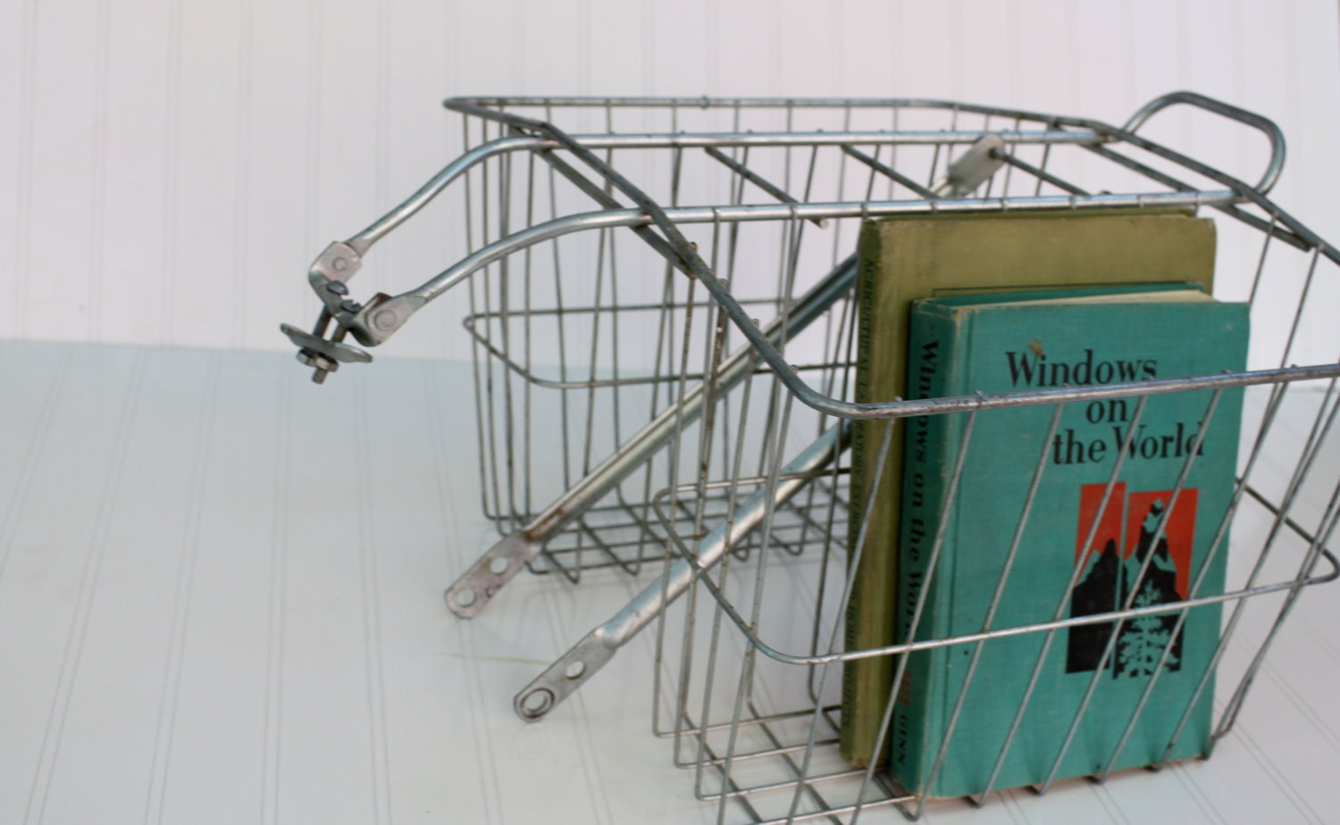 Vintage wire bicycle basket, wire, two sided, rear bike basket
