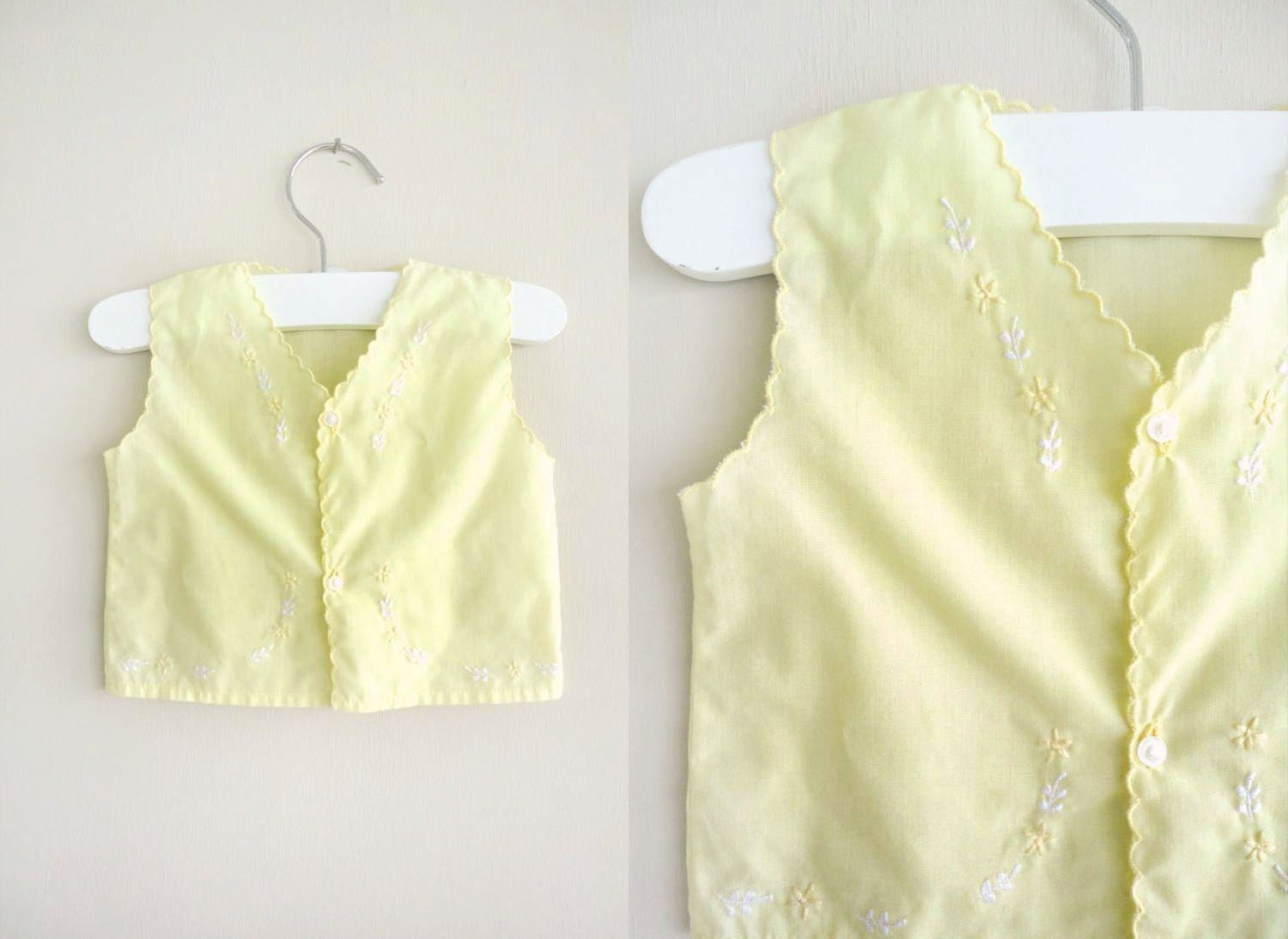 vintage baby shirt - CANARY BUTTERCUP embroidered shirt (0-6mo)