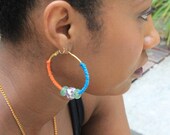Dede Hemp wrapped Earrings (Gold, recycled glass bead earrings)