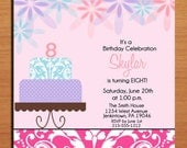 Customized Printable Fancy Cake Birthday Party Invitation Cards DIY