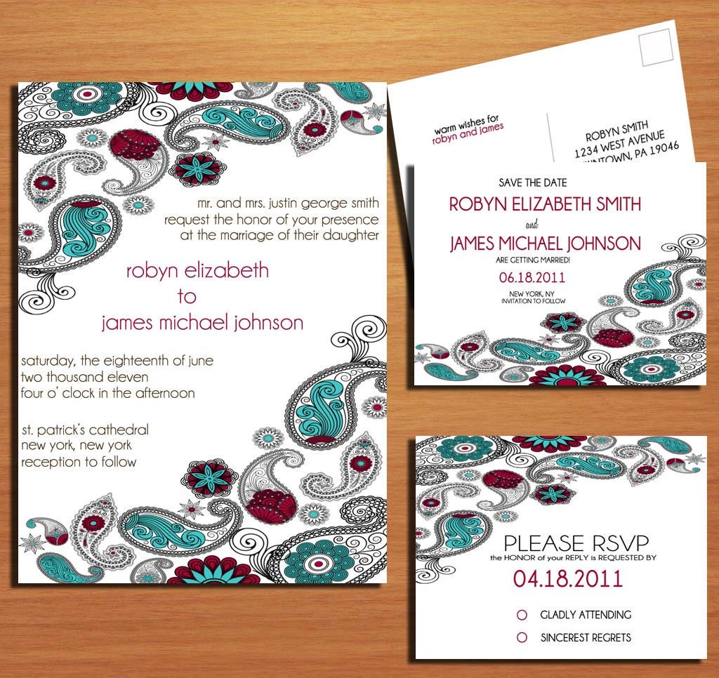 Paisley Wedding Collection / Invitation / RSVP / Save the Date Postcard PRINTABLE / DIY